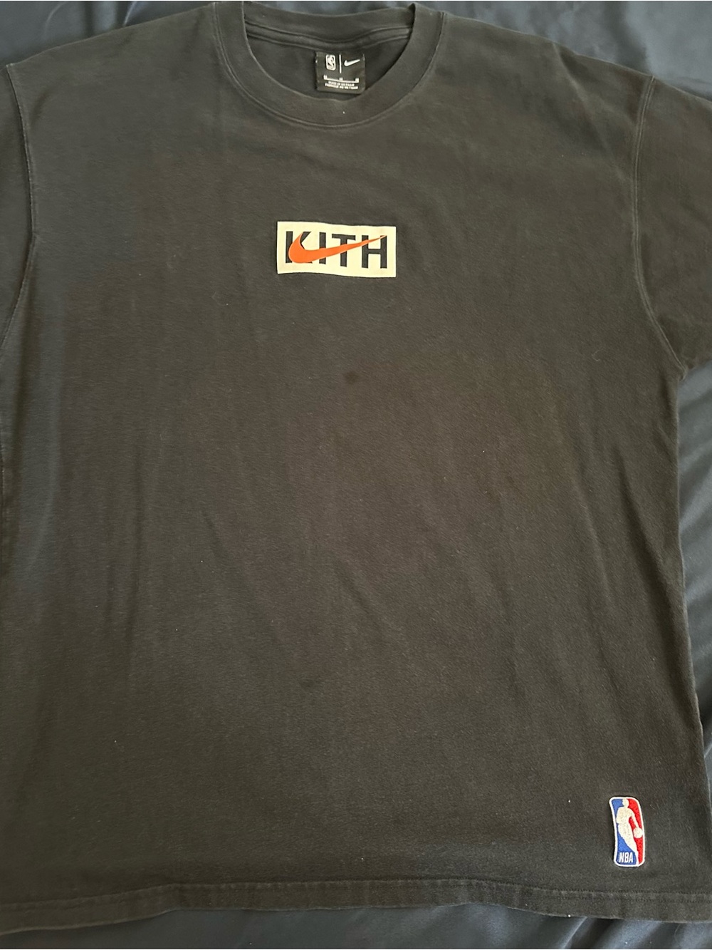 Kith Black Tee with Orange Swoosh Box Logo